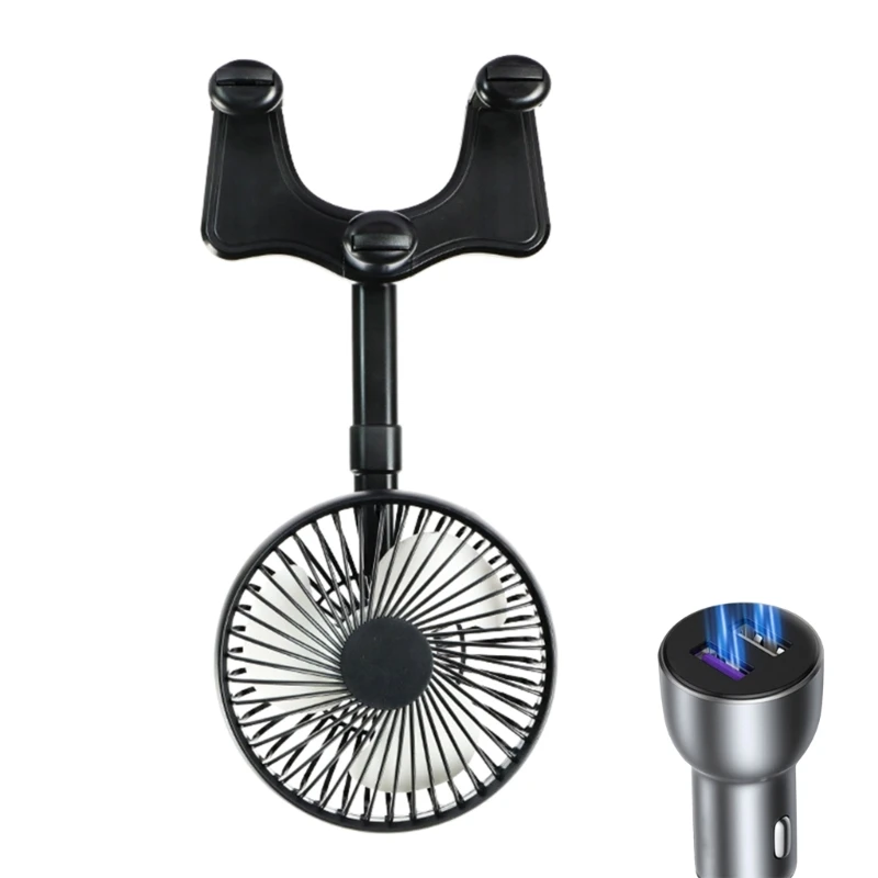 

USB Vehicle Fan Powerful 3-Speed Rearview Mirror Mounted High Airflow CoolingFan