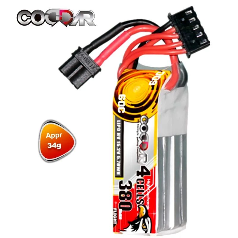 

Аккумуляторная батарея CODDAR 4S 380 мАч 60C/120C 15,2 в HV Lipo с фоторазъемом для FPV радиоуправляемого крошечного дрона квадрокоптера вертолета, запасны...