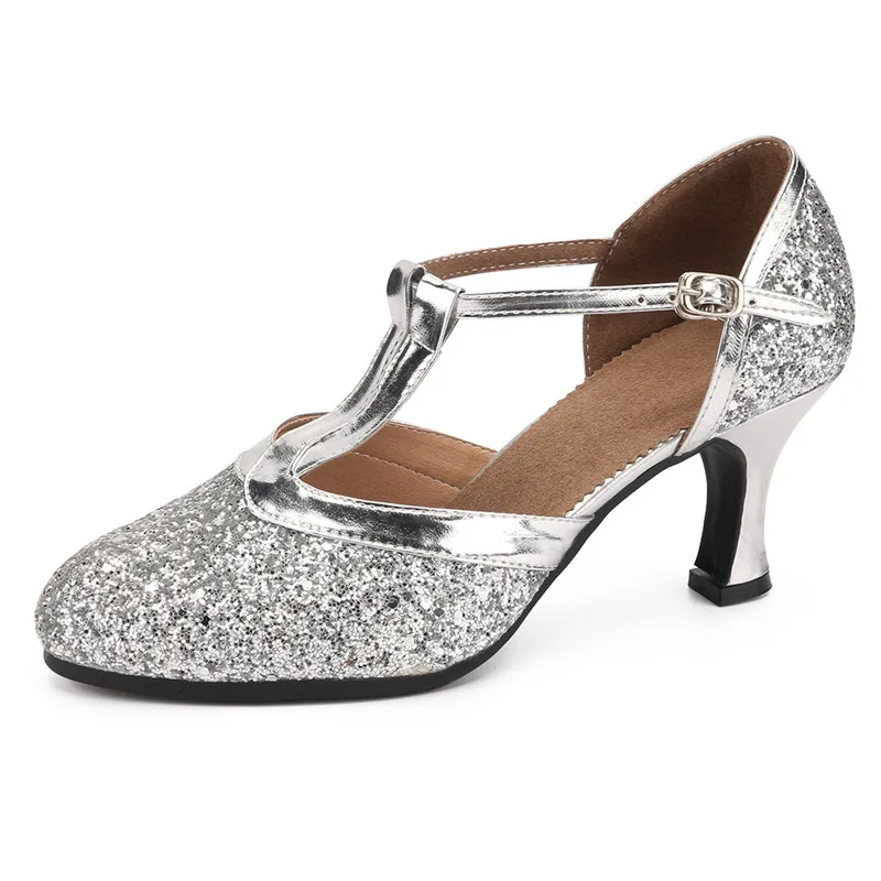 Professional Women Latin dance shoes Ballroom medium high heel dance shoes drill Soft soled Cha cha rumba tango dance shoes