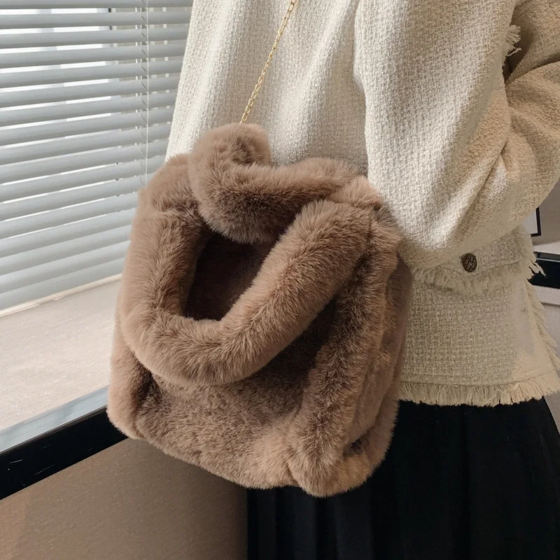 

Роскошная большая сумка-тоут из искусственного меха, дизайнерские мягкие плюшевые женские сумки, плюшевые сумки через плечо, теплые зимние ...