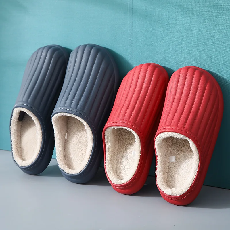 Waterproof Cotton Slippers Women Thick Sole Winter Plush Warm Couple Home Home EVA Indoor and Outdoor Wear Men Shoes