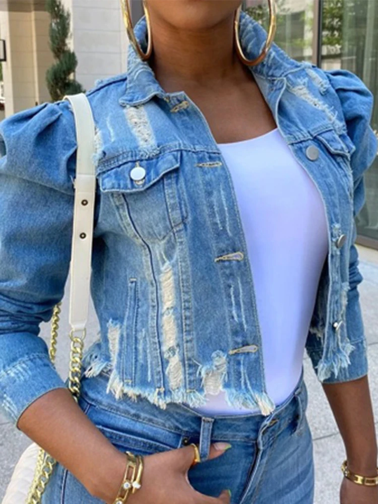 

Куртка женская джинсовая демисезонная с отложным воротником, на пуговицах