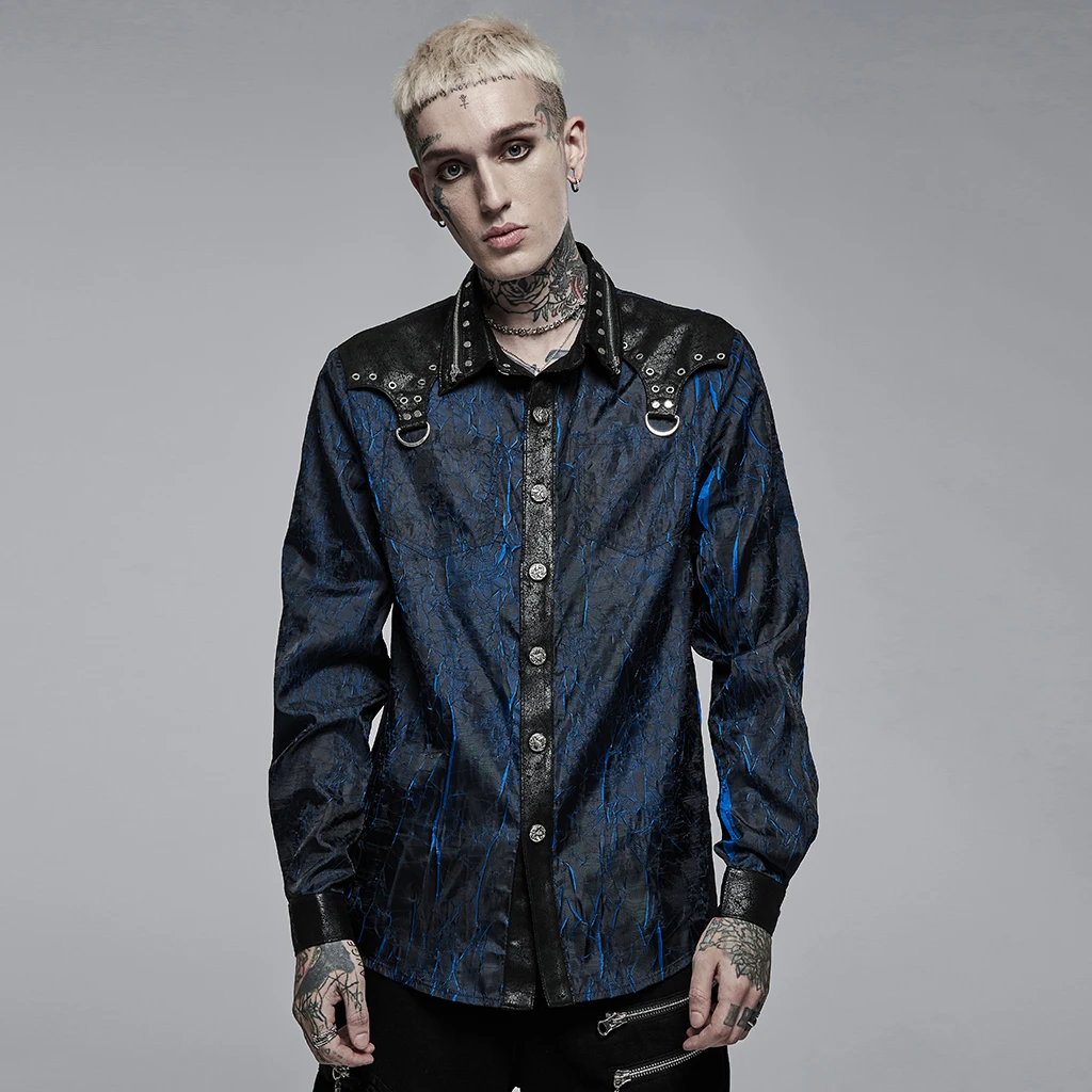 

PUNKRAVE Men's Top Punk Personality Crack Shirt Rock and Roll Styke Handsome Fashion Slim Fit Long Sleeve Blouses