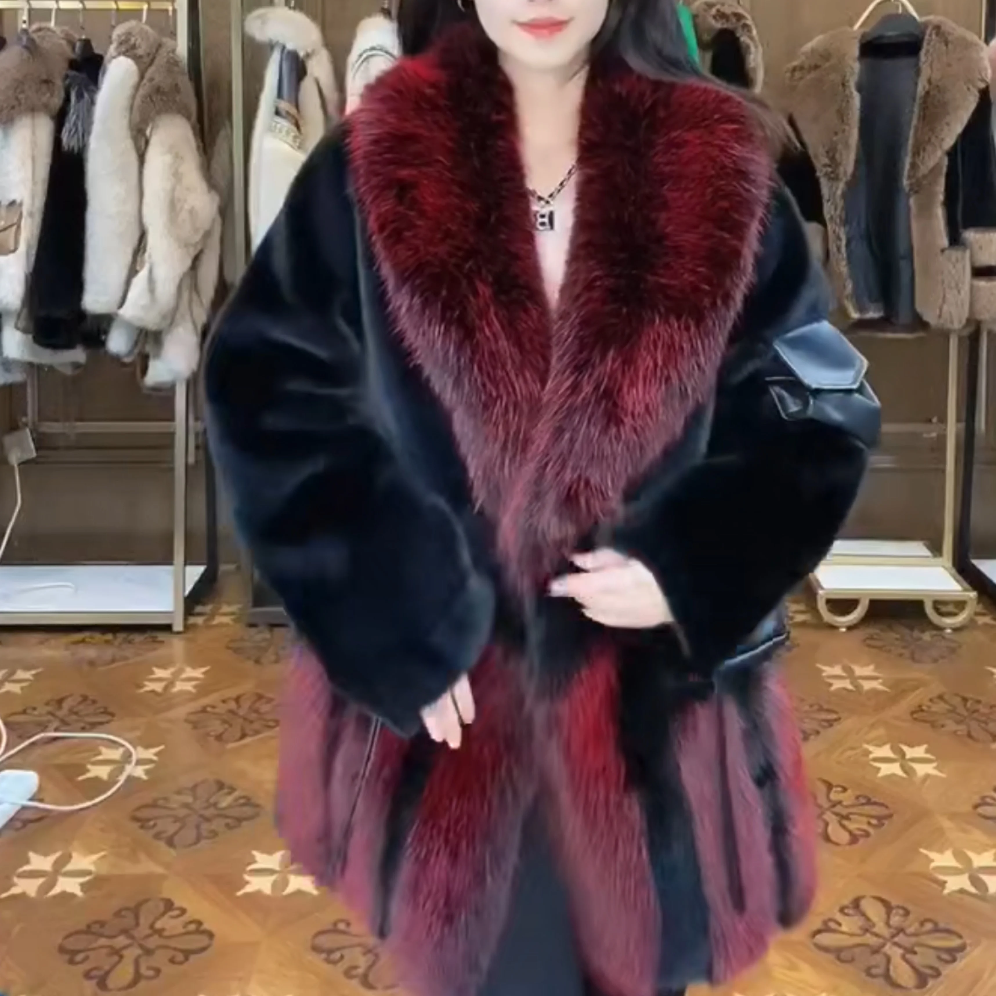 High-End Fur Long Sleeve Women's Toka Double Face Wool Leather Fur Coat Fashion Warm Heavy Leisure Elegant Jacket 2022 Winter