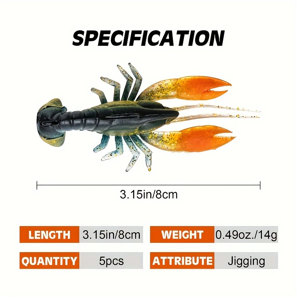 5шт бионическая приманка для раков с крючком искусственная мягкая снасти рыбалки
