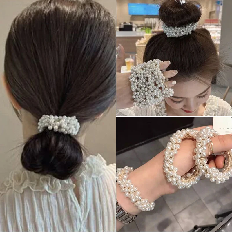 

Woman Korea Pearl Hair Ties Fashion Korean Style Hairband Scrunchies Girls Ponytail Holders Rubber Band Hair Accessories