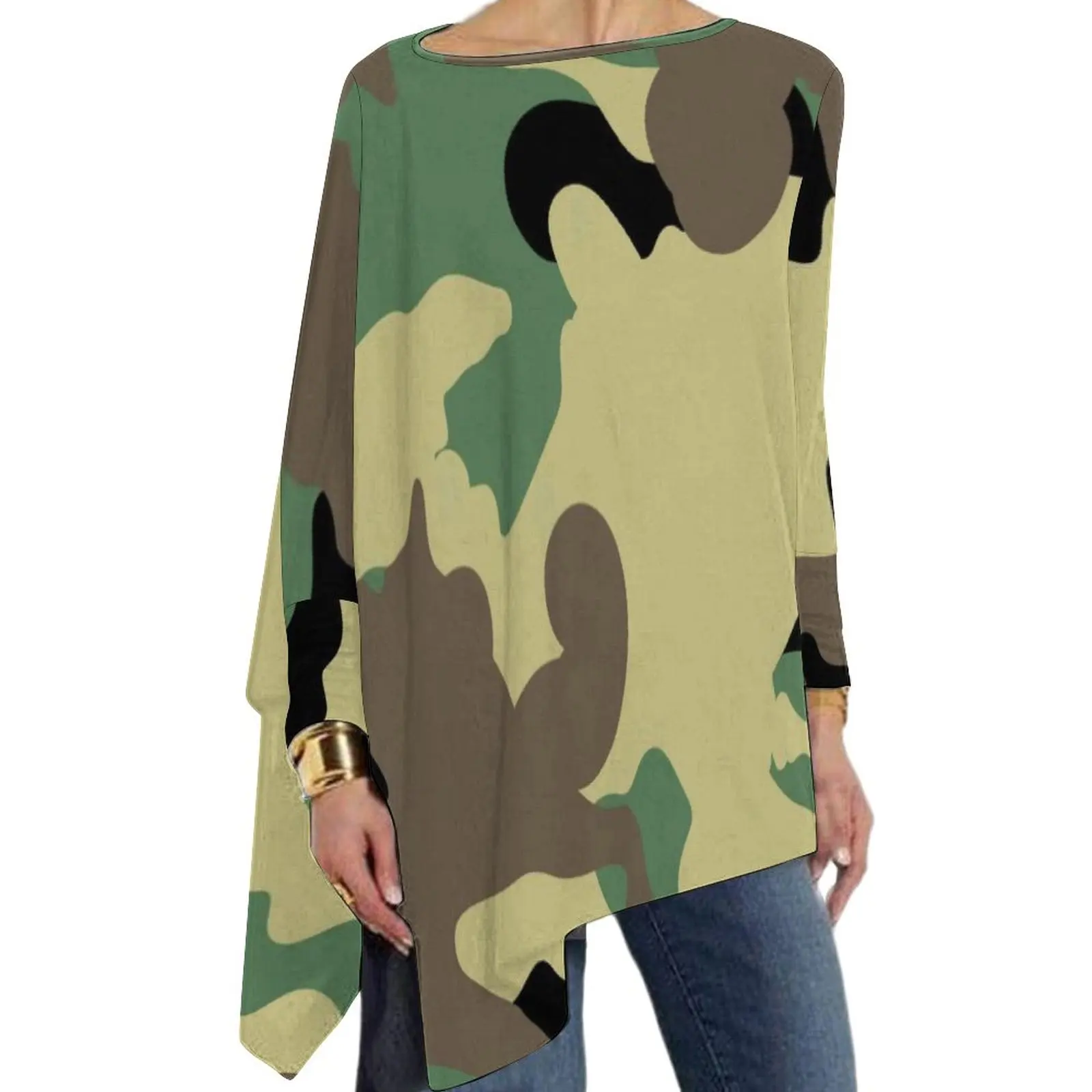 

Футболка женская камуфляжная свободного покроя с длинным рукавом, 4XL/5XL/6XL