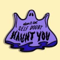 dont let self doubt haunt you brooch enamel purple ghost pin mental health awareness badge gift