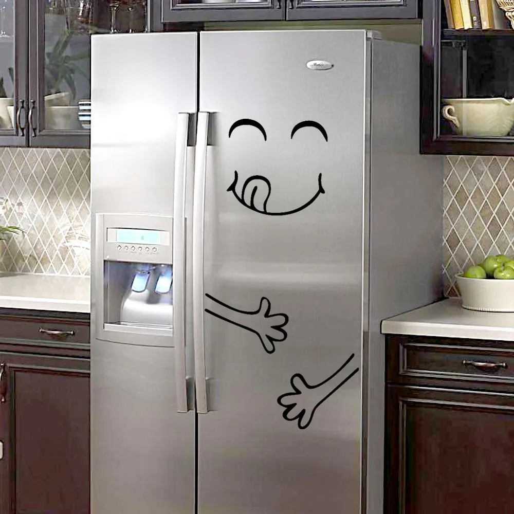 

Funny Smiley Face Wall Stickers Creative Diy Fridge Stickers Wallpaper Art Black Wall Decals For Dining Room Kitchen Decoration