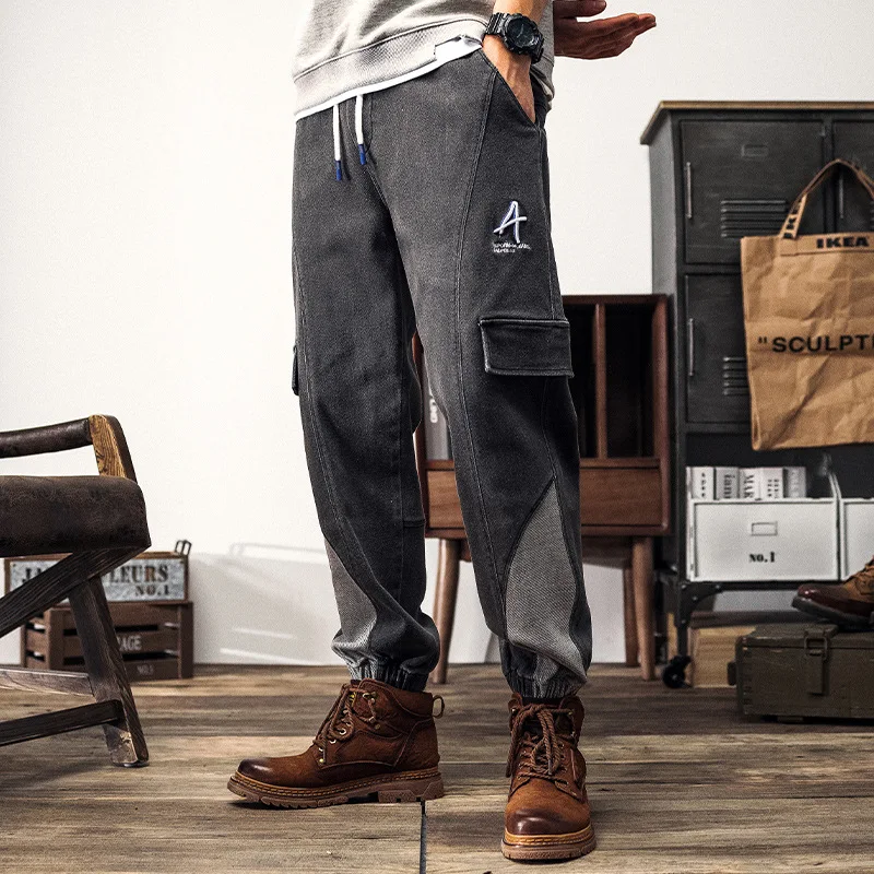 Patchwork Jeans Mens Loose Harem Pants Patch Denim Cargo Pants Loose Retro Trousers Men Plus Size Baggy Jeans Vintage Streetwear