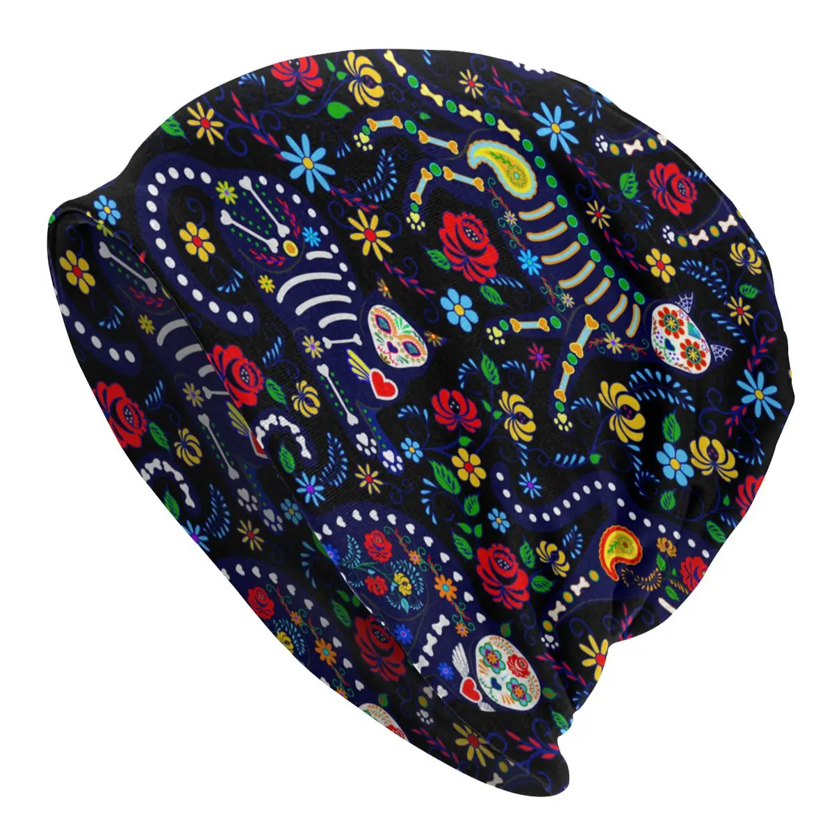 Calavera Cats And Sugar Skulls For Day Of The Dead Men's Beanies for Women Outdoor Bonnet Hats Unisex Knitted Hat Hip Hop Cap