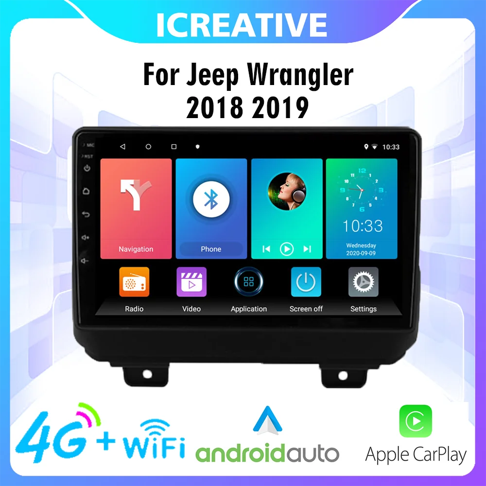 

2 Din Car Multimedia Stereo Player Autoradio For Jeep Wrangler 2018 2019 9 inch Android 4G Carplay Navigation GPS Wifi Radio