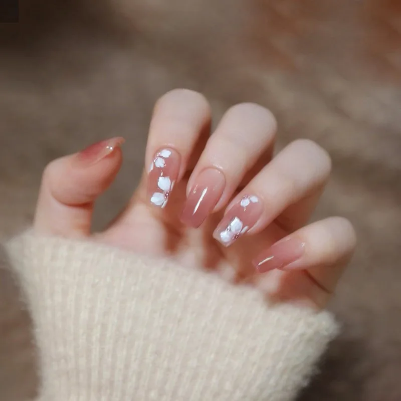 

24 Pieces of Fresh Summer Fairy Flower Pattern Nails Art False Nails Wearable False Nails