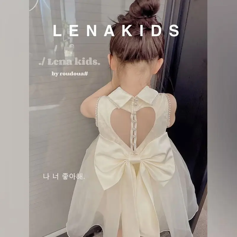 

Summer Baby Kids Bow Satin Princess Dress Ball Gown Vestidos For Girl Party Dress Baby New 2 3 4 5 6 7 8 T