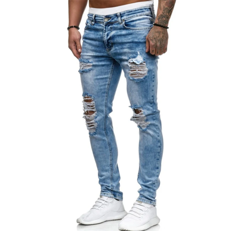 2022 New Skinny Jeans Men's Slim High Quality Stretch Ripped Pencil Pants Classic Blue Fashion Trousers Men's Plus Size S-3XL