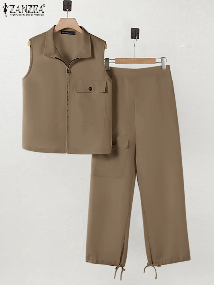 Осень 2024 женские жилеты пальто и брючный костюм ZANZEA модные топы с длинными