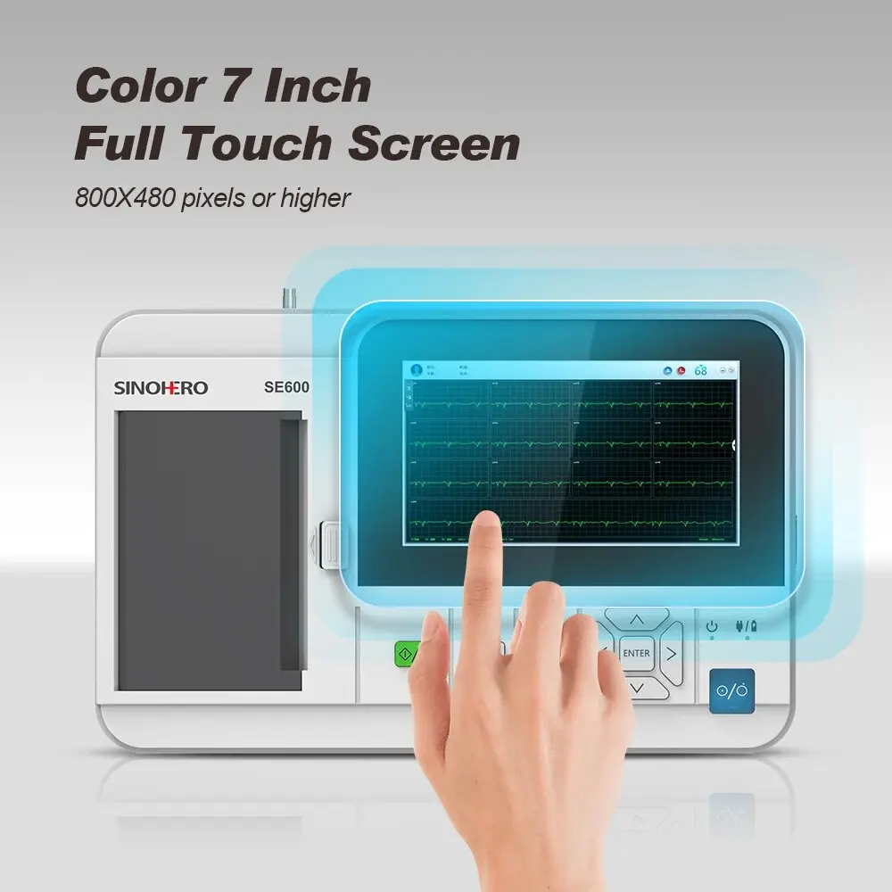 

Цифровой Электрокардиограф SE600, устройство для контроля ЭКГ, 6 каналов, 12 выводов, сенсорный экран, программный принтер