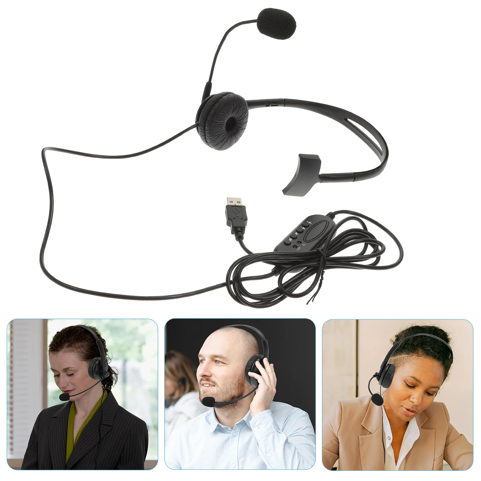

Telephone Headset Usb Microphone Headset Inline Control Call Center Headset