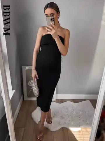V Neck Midi Dress Woman Corset Long Dress Women Sexy Backless Black Dresses for Women 2023 Bustier Summer Chic Female Dress
