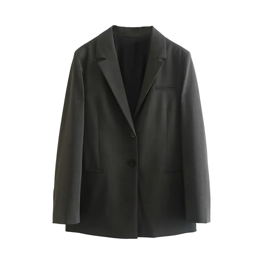 

PB&ZA WOMAN 2022 Fashion Single Breasted Blazer Vintage Unisex Long Sleeve Jacket Solid Color Ladies Chic Top Mujer 1255836