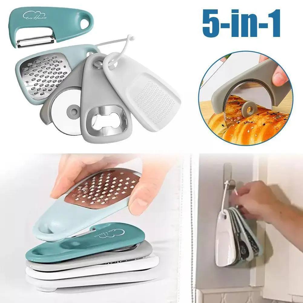 

Portable Hanging Five-in-one Silk Peeler Kitchen Cutting Five-piece Gadget Bottle Opener Grater M9o4