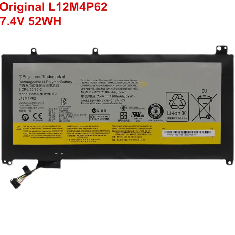 

7.4V 52Wh 7100mAh Genuine Original Battery Laptop L12M4P62 L12L4P62 For Lenovo Ideapad U430 U530 U430P U530P Touch Notebook