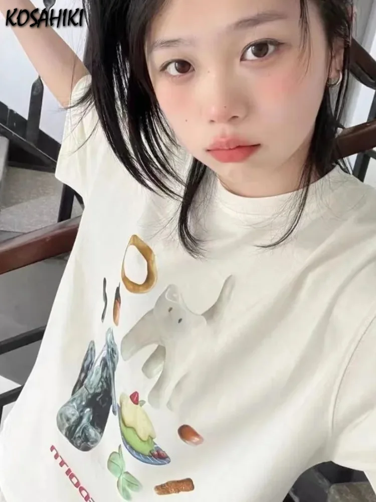 

Футболка с рисунком Амина кавайного кота, уличная одежда в японском стиле, футболки с рисунком для девочек, летние большие уличные милые топы Y2k