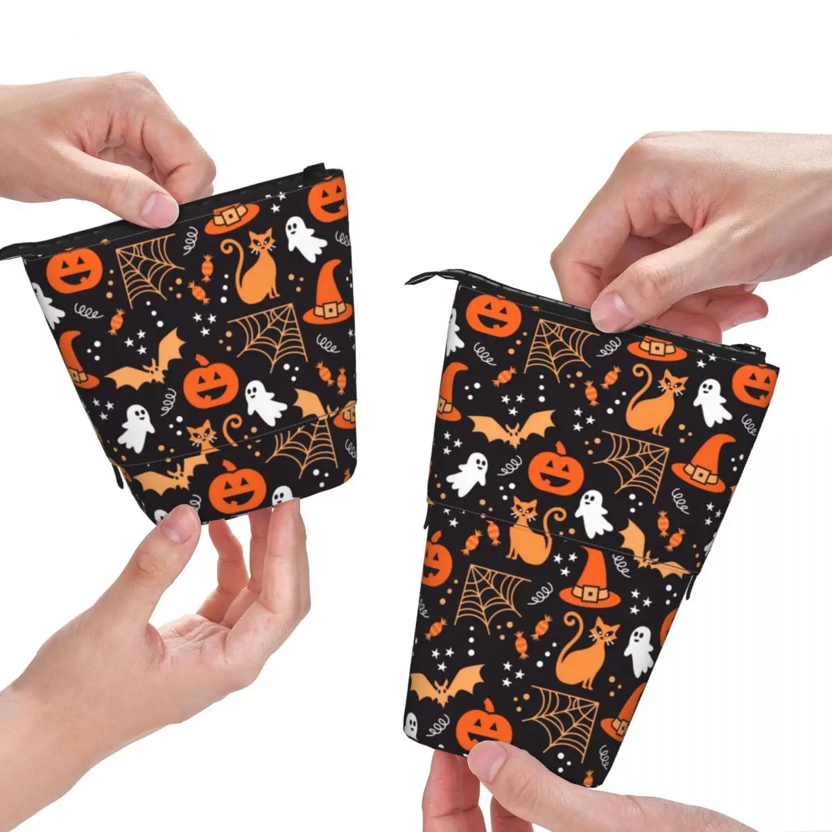 

Spooky Halloween Fold Pencil Case Skull And Pumpkins For Child School Standing Pencil Box Kawaii Pen Pouch