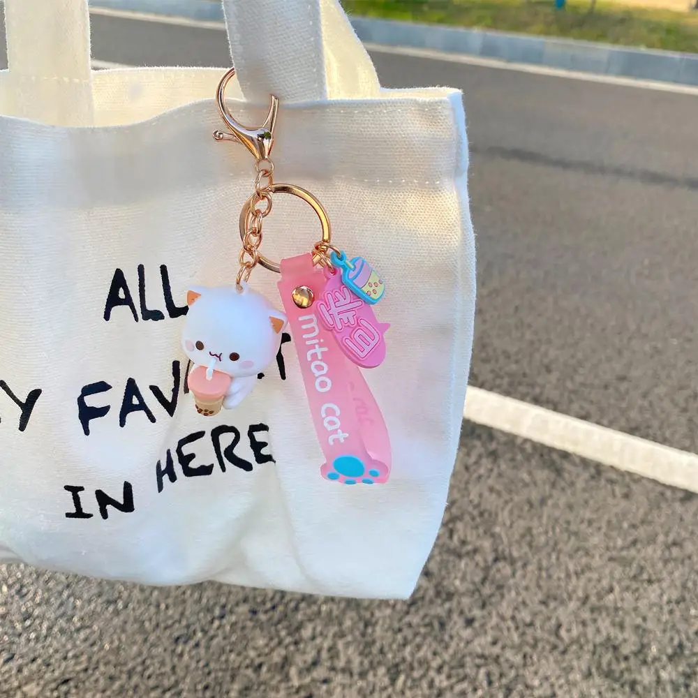 cute mitao cat keychain charm tie the pendant for women bag car keyring mobile phone fine jewelry accessories kids girl gift free global shipping