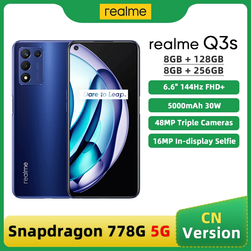 

Original realme Q3s Mobile Phone Snapdragon 778G 5G Smartphone 8GB 128GB 6.6'' 144Hz Display 5000mAh 30W 48MP Triple Cameras