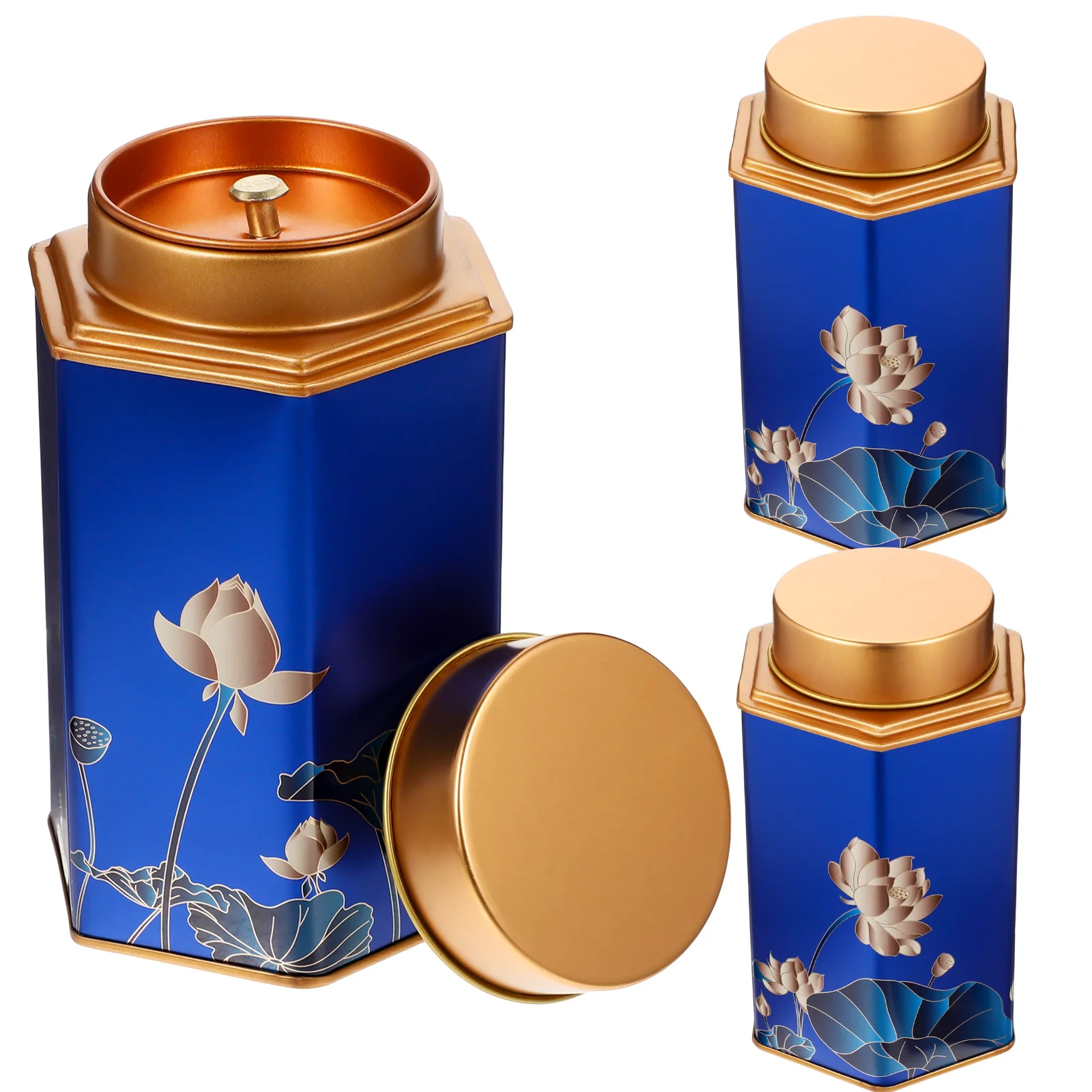 

3 Pcs Tea Cabinet Loose Leaf Storage Canister Tins Bags Coffee Bean Container Hex Box Organizer Tinplate Metal Lid