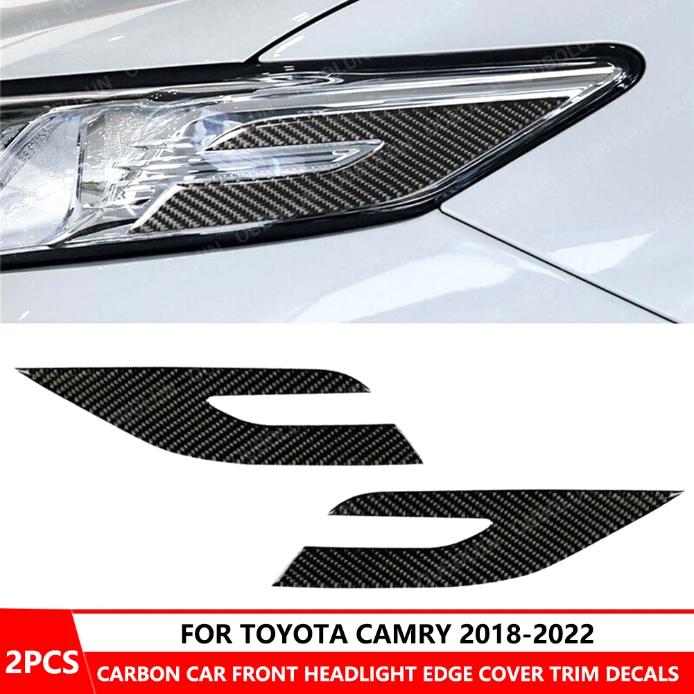 

2 PCS/set Carbon Car Front Headlight Eye Edge Cover Trim Decals For Toyota For Camry 2018-2022 Easy Installation
