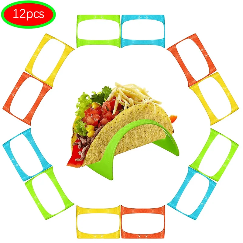 

12 Pack Taco Holder Stands Non-Toxic BPA Free Plastic Taco Tray Plate Racks Party Supplies for Tortillas Burritos Hot Dog