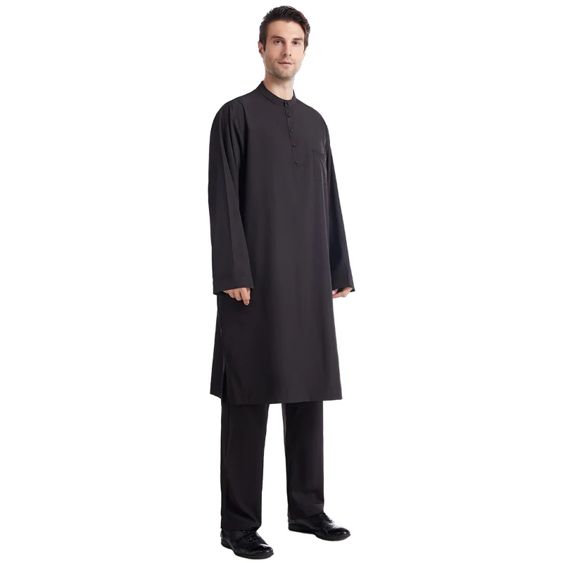 New Abaya Saudi Eid Turkey Kurtas Islamic Muslim Daily Dress Jubba Thobe Button Robe+pants2pcs Clothes Suit Muslim Arabic Men