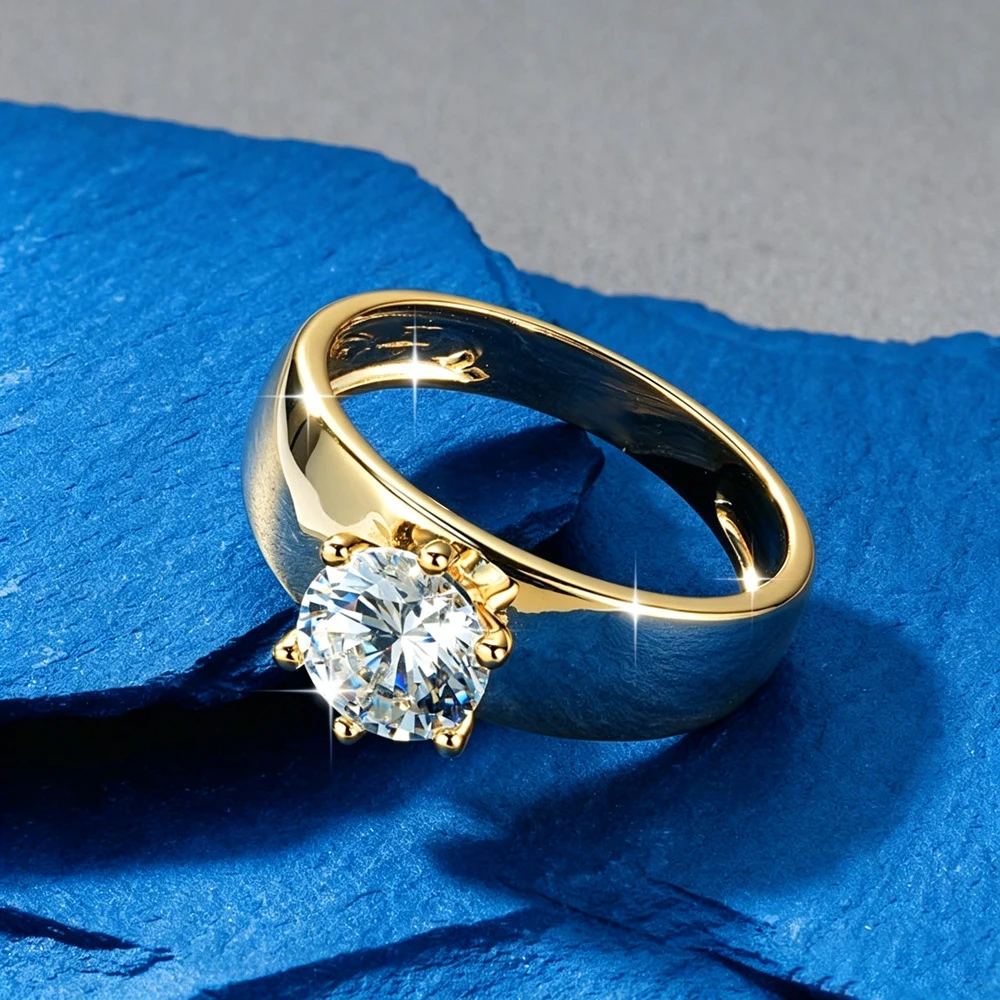 Фото Кольцо Lnkry Pass Diamond Test с широким ободком, сертифицированное, 7 мм, круглой огранки, из муассанита, обручальное, для женщин, элегантное ювелирное украшение, подарок №5