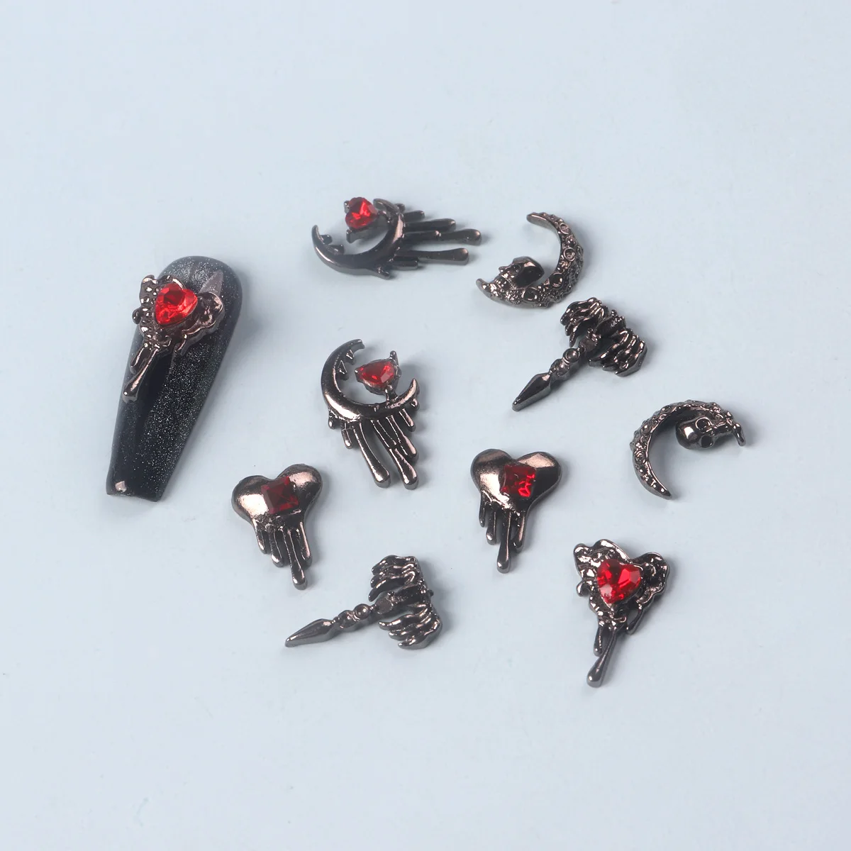 Металлические аксессуары для дизайна ногтей на Хэллоуин 2024 черное красное