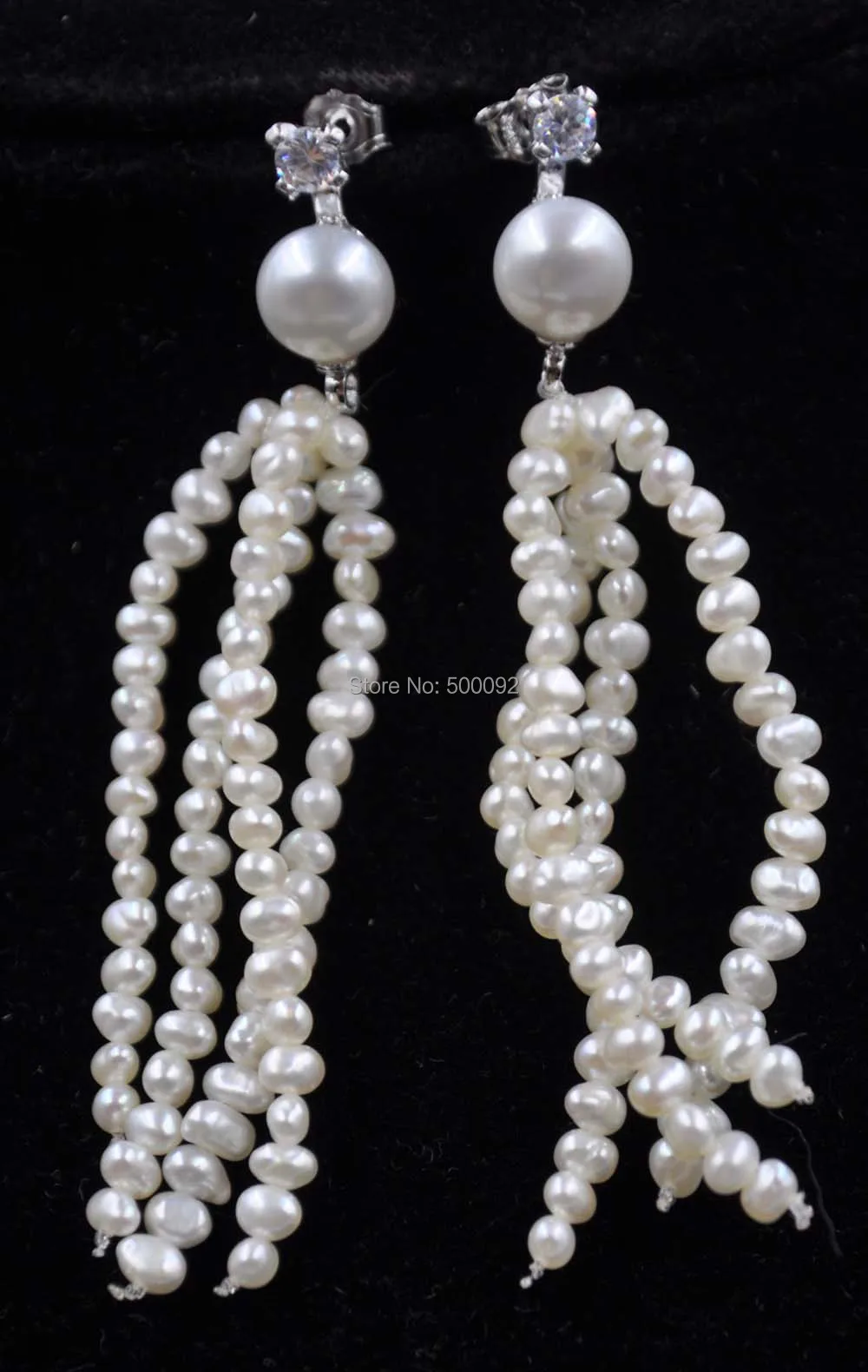 

Natural color 7.5-8mm button freshwater pearl long style earring