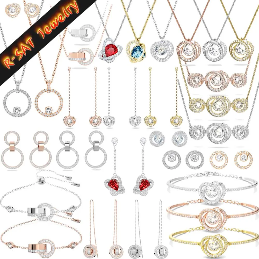 

2023 New Trends Original Swa Wedding Jewelry Sets Charms Beating Heart Hollow Necklace Bracelet Earrings for Women With Logo