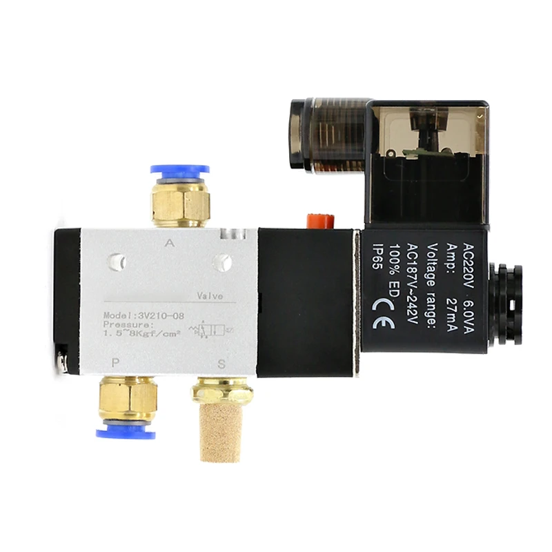 

Pneumatic Solenoid Valve 3V210-08 DC12V DC24V AC110V AC220V 3 Way 2 Position Air Directional Control Valve Gas Magnetic Valve