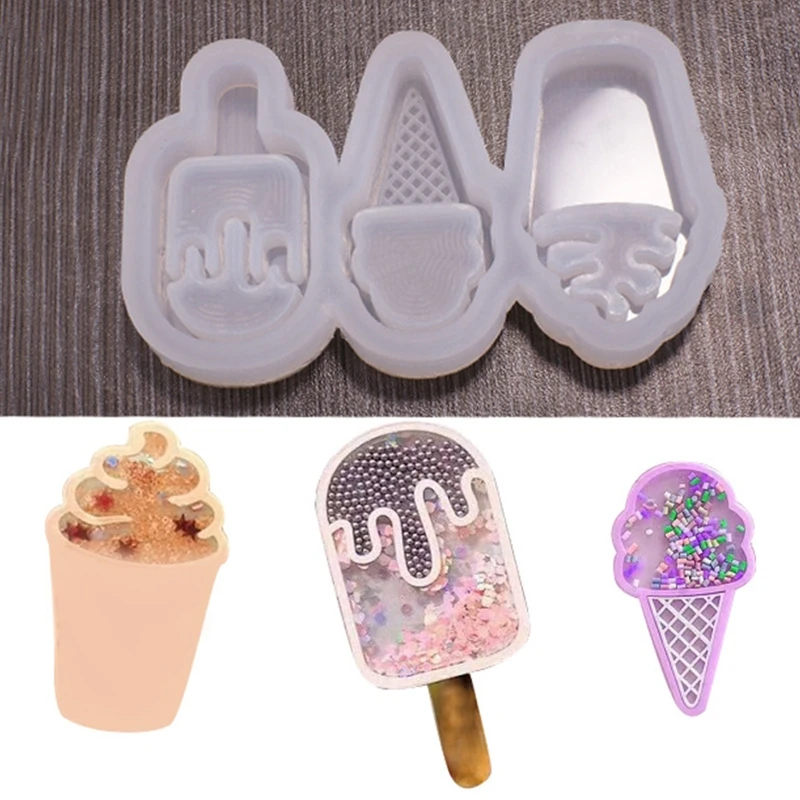 

1 Pc Shiny Glossy Liquid Ice Cream Cone Ice Silicone Epoxy Resin Mold DIY Keychain
