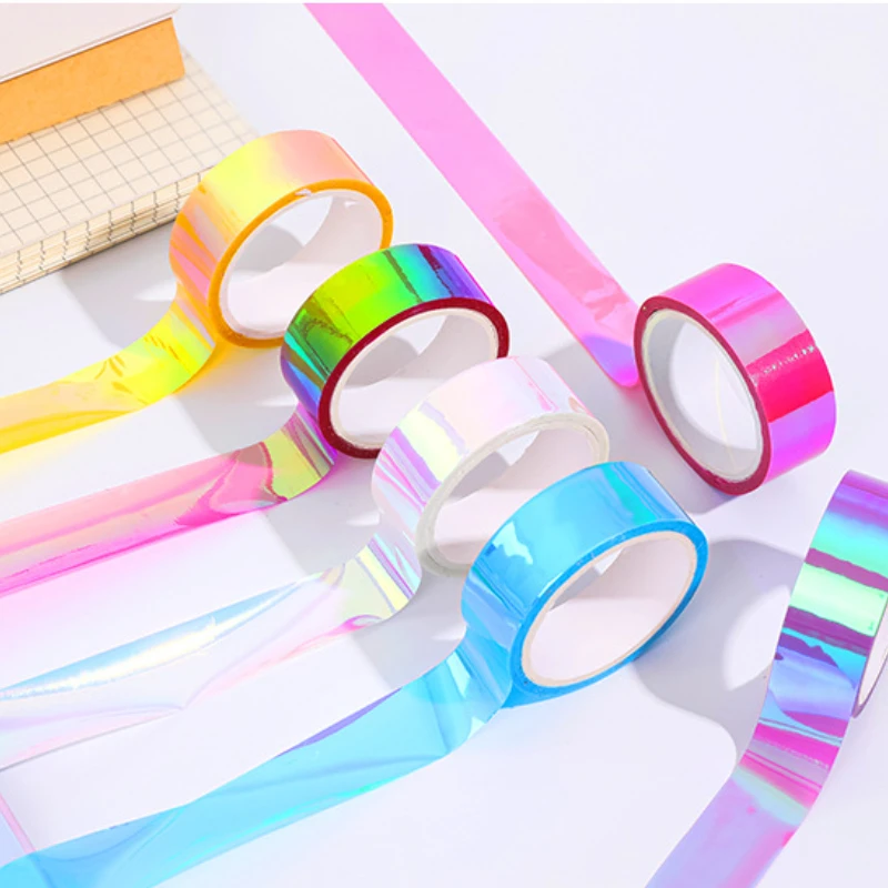 

Creative Laser Colored Adhesive Tape Decoration Masking Tape Glitter Solid Color Washi Tapes for Girls DIY Journaling Stationery
