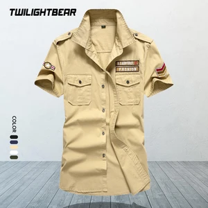 Мужские рубашки в стиле милитари, большие размеры, рубашка с коротким рукавом из чистого хлопка, Уличная Повседневная рубашка, Мужская одежда, Chemise Homme 6XL MFJH105