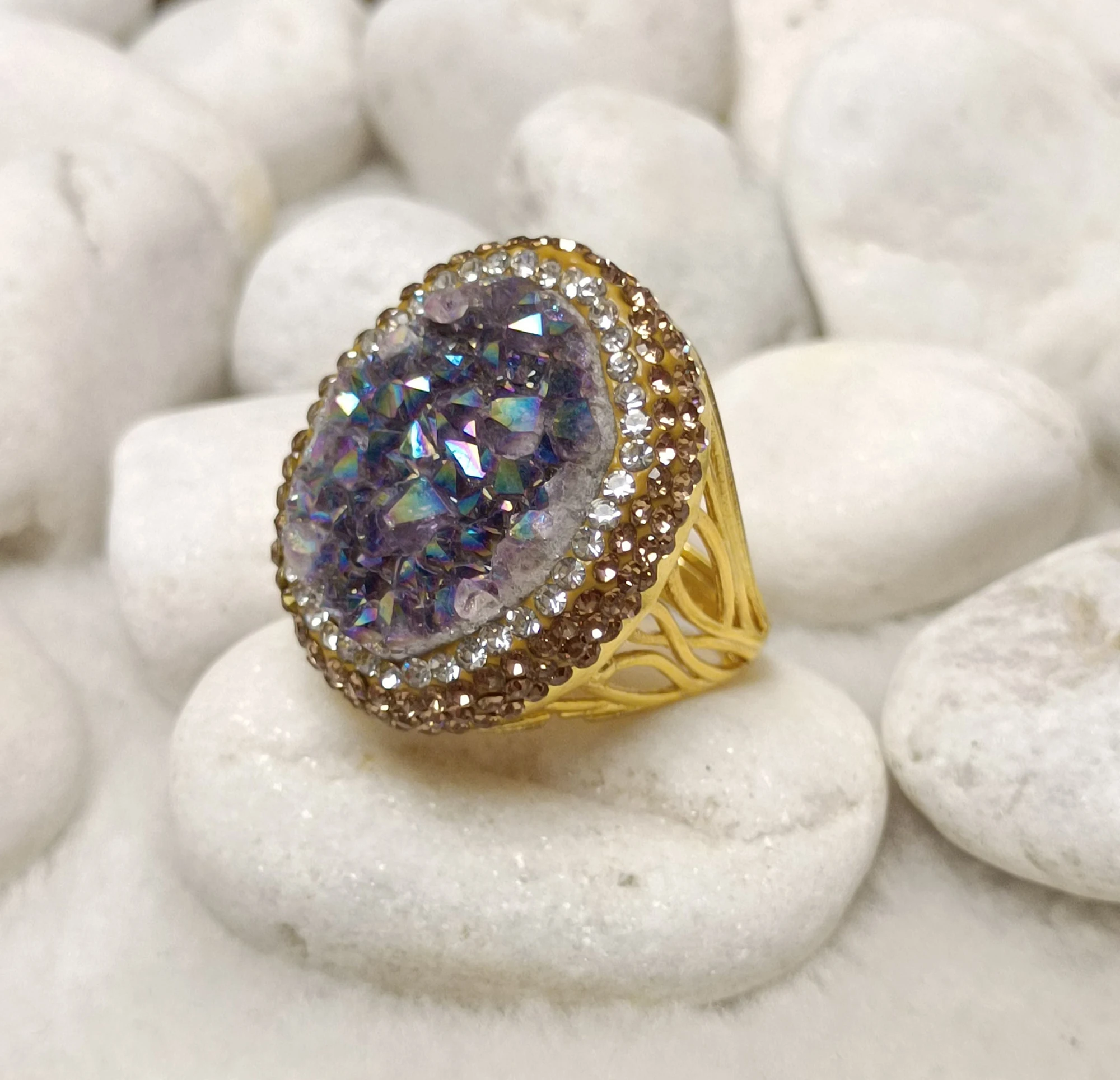 

Electroplating crystal teeth with rhinestones electroplating ring ladies spring and summer luxury temperament high-end jewelry