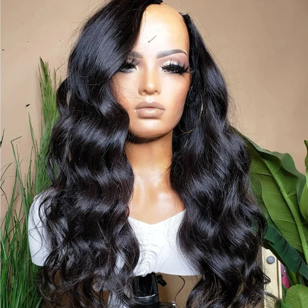 Long 24 inch Natural Wave U Part Wig European Remy Human Hair Wigs Jewish Glueless Black Wig For Black Women Daily