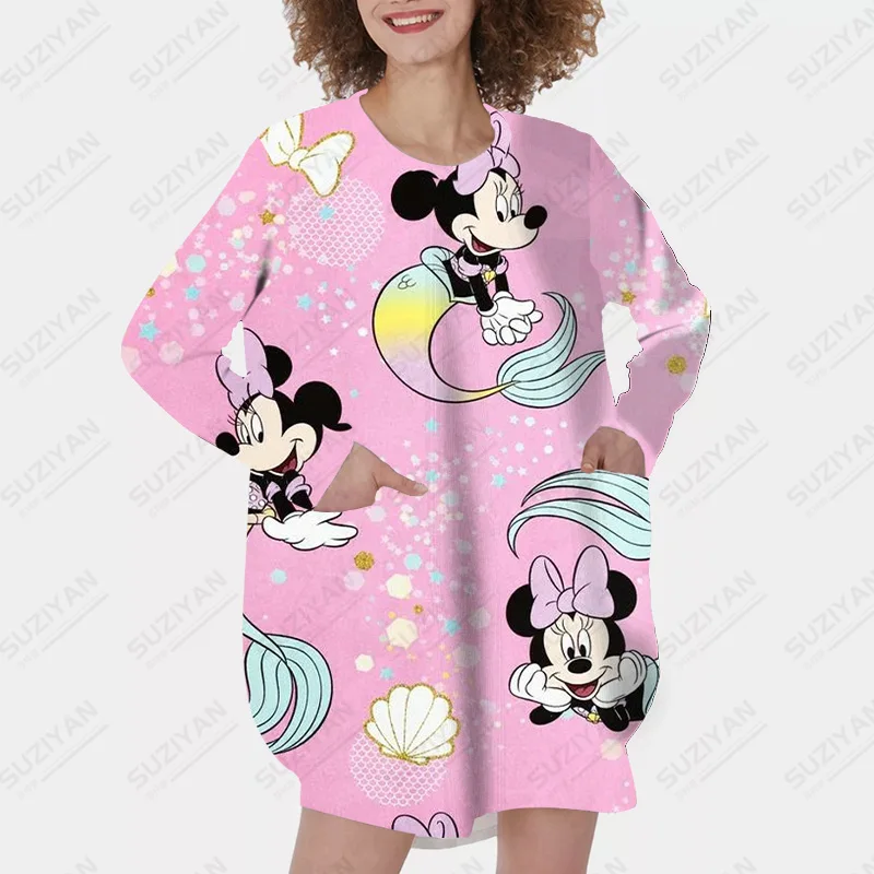 

Свободный Женский пуловер средней длины в Корейском стиле Харадзюку, осенний Новый Длинный свитшот Диснея, пуловер с длинным рукавом