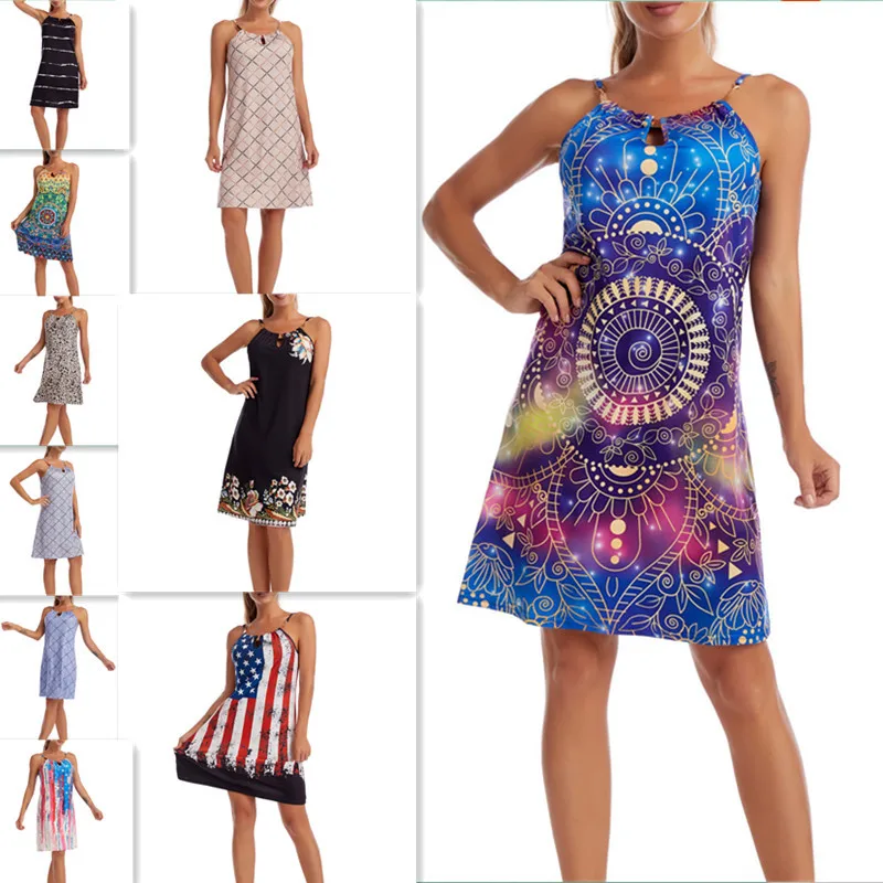 

European and American cross-border women's summer new metal halterneck dress