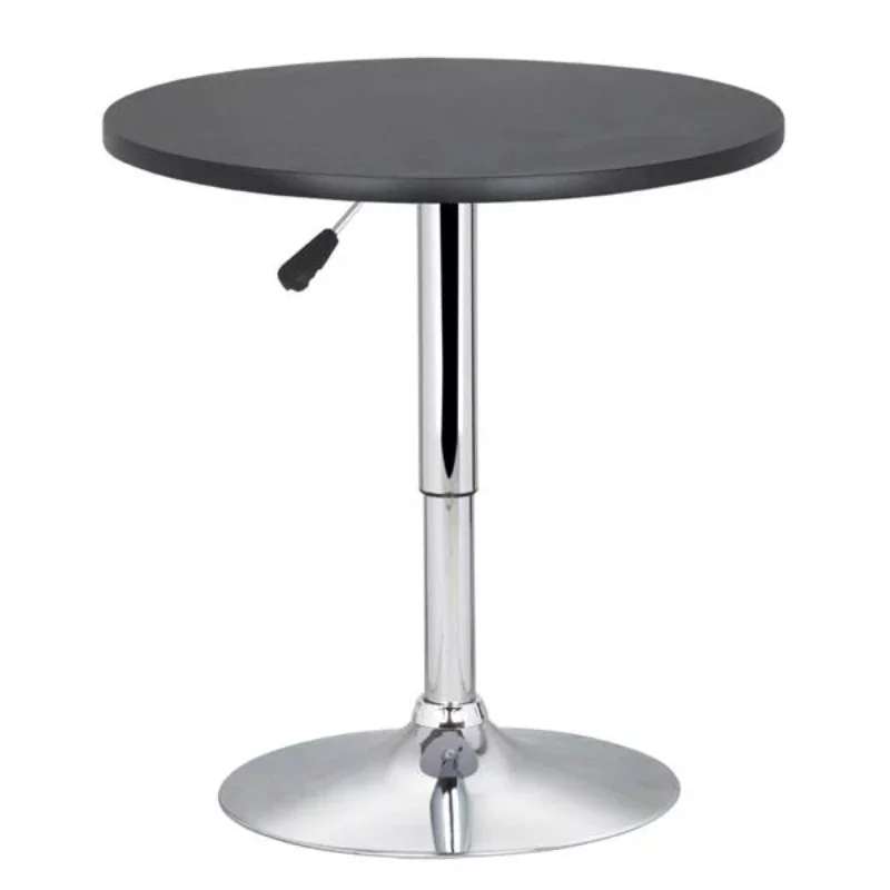 Adjustable Chrome Base Round Swivel Bar Table for Bistro Café, Black