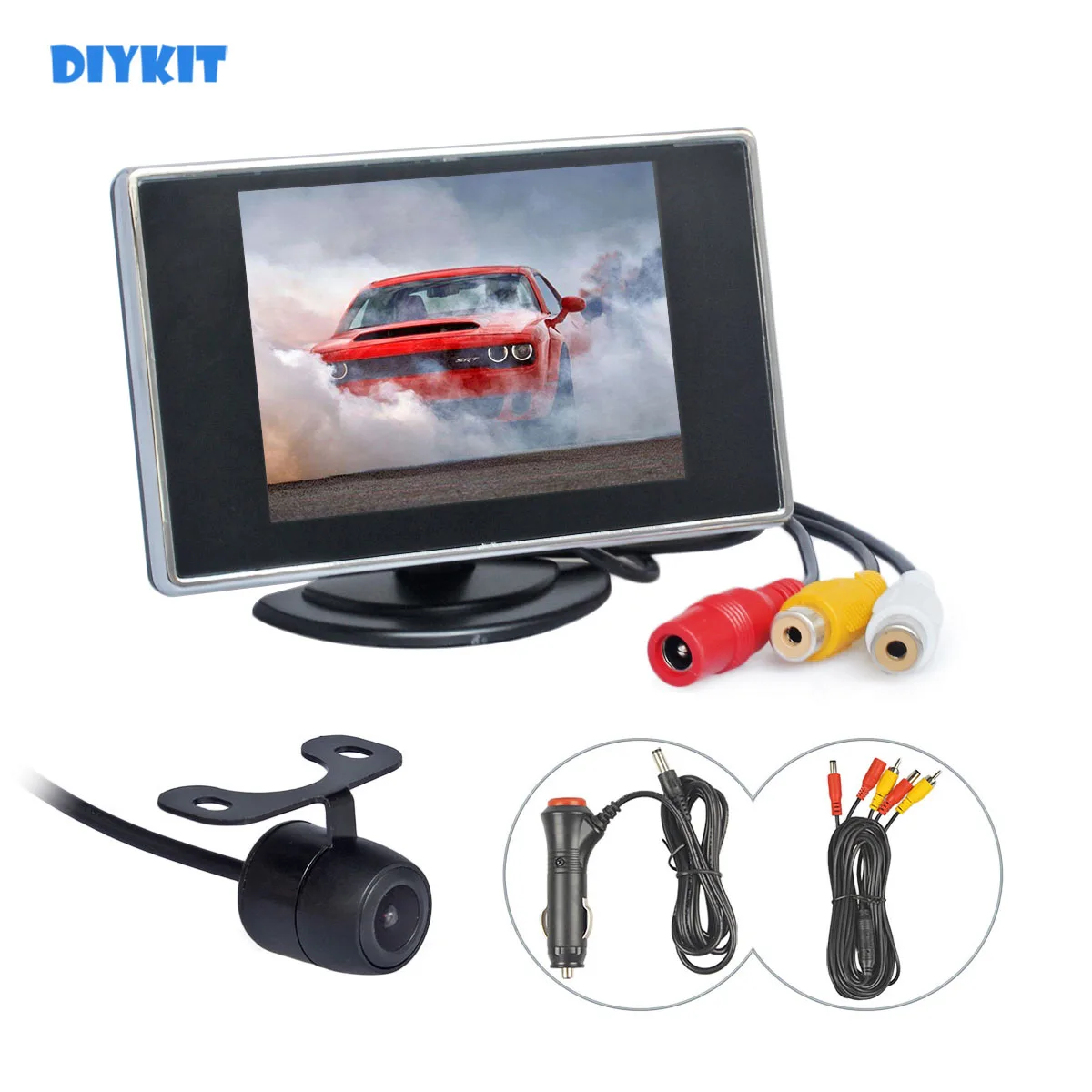 DIYKIT Wired 3.5" TFT LCD Car Monitor Backup Rear View Car Camera Kit Reversing Camera Parking Assistance System Easy Connect