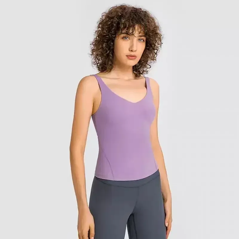 Лимонный женский спортивный жилет для пилатеса с v-образным вырезом и накладкой