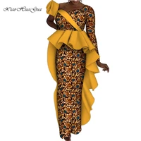 one shoulder women african dress long maxi dress draped ruffled ankara evening dress african clothing wy10139